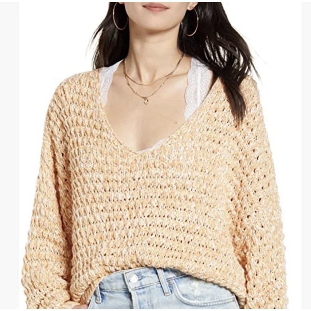 Free People Coconut V-neck sweater TOP woman's XS Oversized Knit MSRP $128